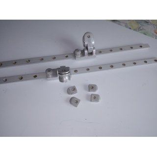 2x Genua Schiene 110cm x 25mm incl. Schlitten Blocke Tau bis  16mm Endkappen Gebraucht 119cm plus 4 Entkappen